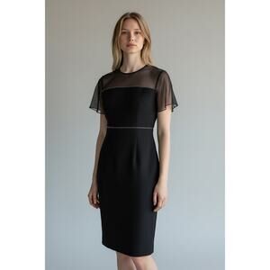 Vintage *Ann Hobbs for Cattiva* Black Sheer Dress Rhinestone Detail Women's 10